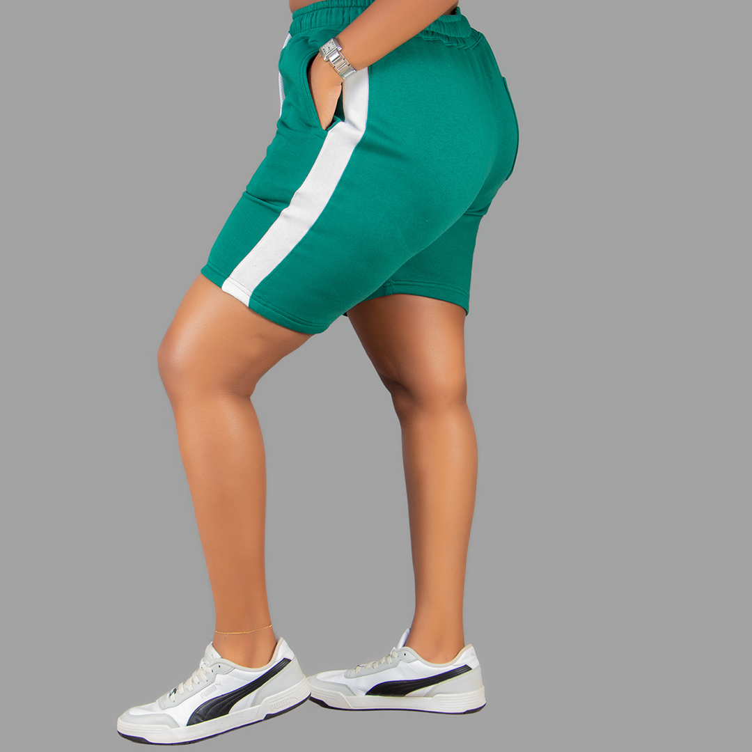 Women Green/White Shorts