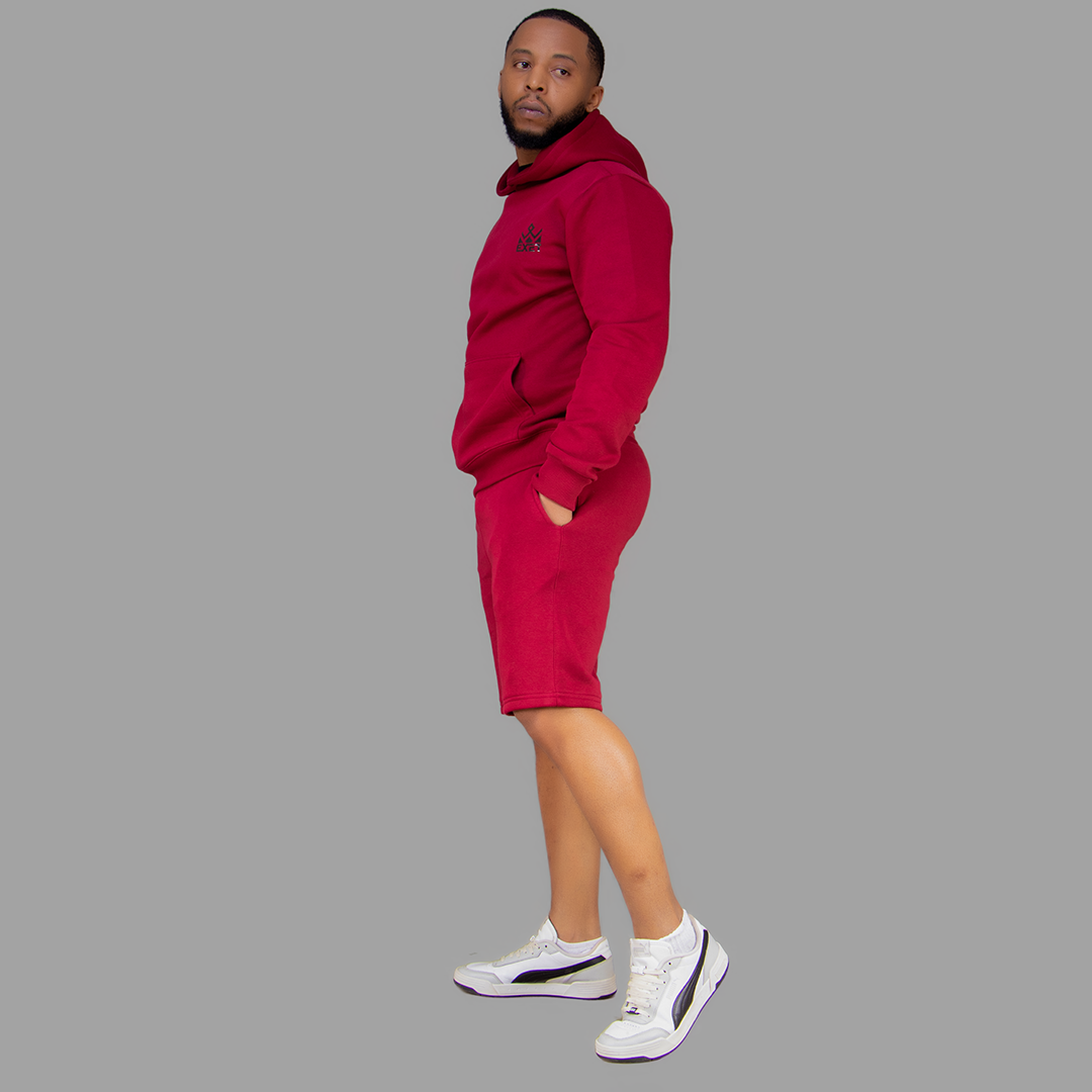 Men's Maroon Hoodie-Short Set