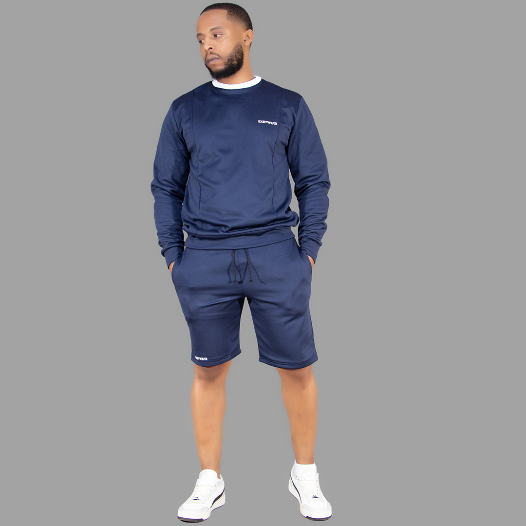 Men's Navy Blue Sweatshirt Short Set