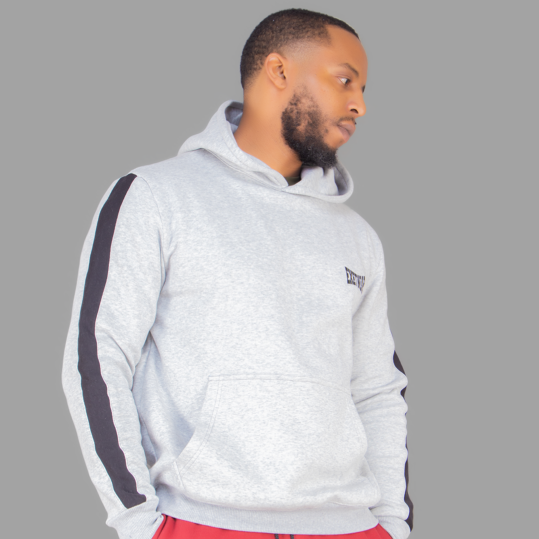 Men's Light Grey Hoodie Set (Black Stripes)