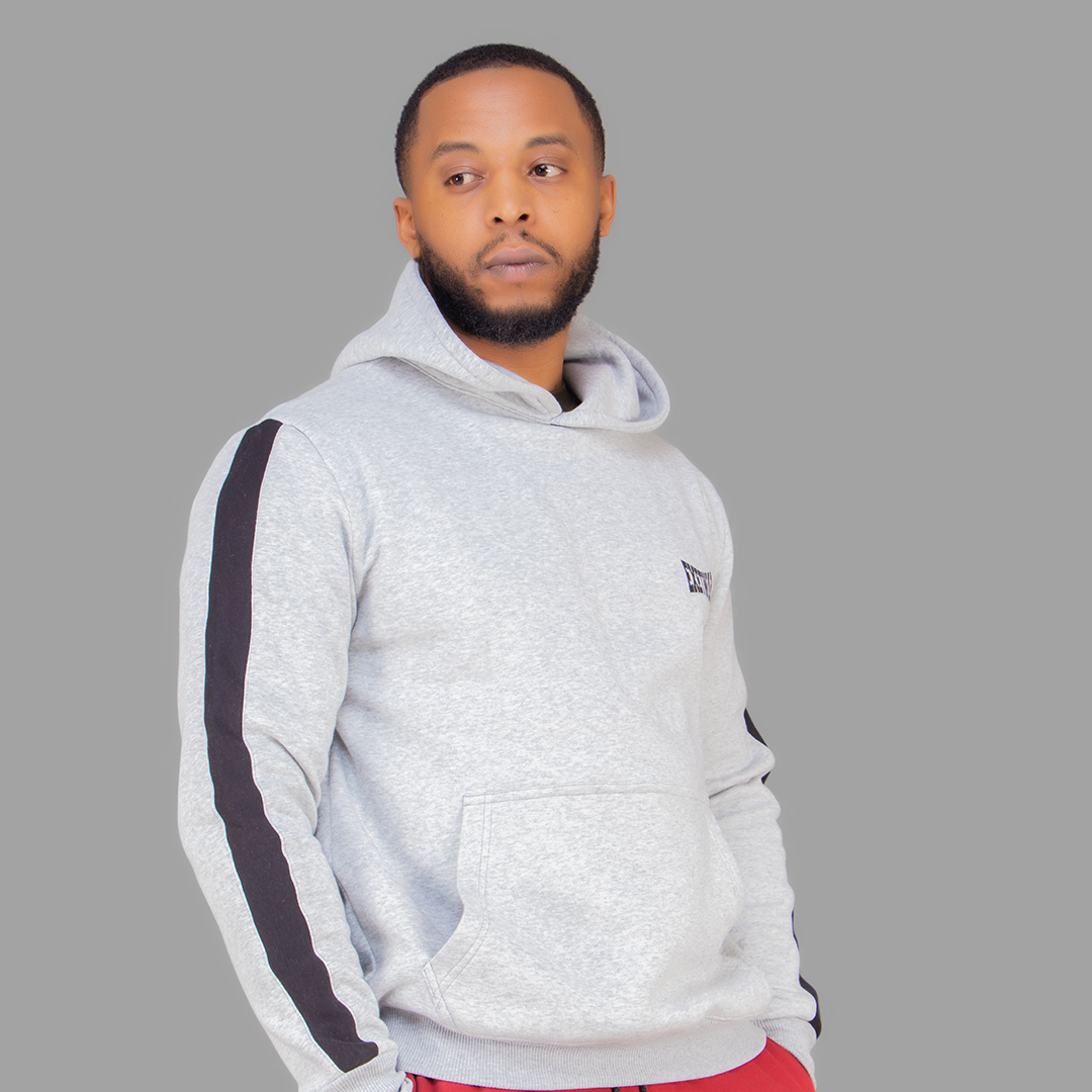 Men's Light Grey Hoodie Set (Black Stripes)