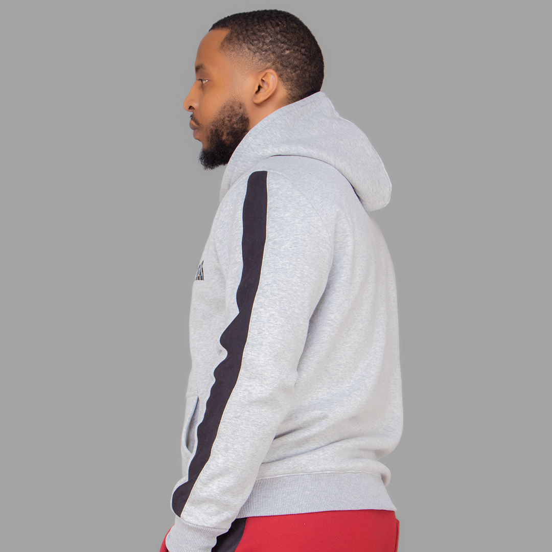 Men's Light Grey Hoodie Set (Black Stripes)