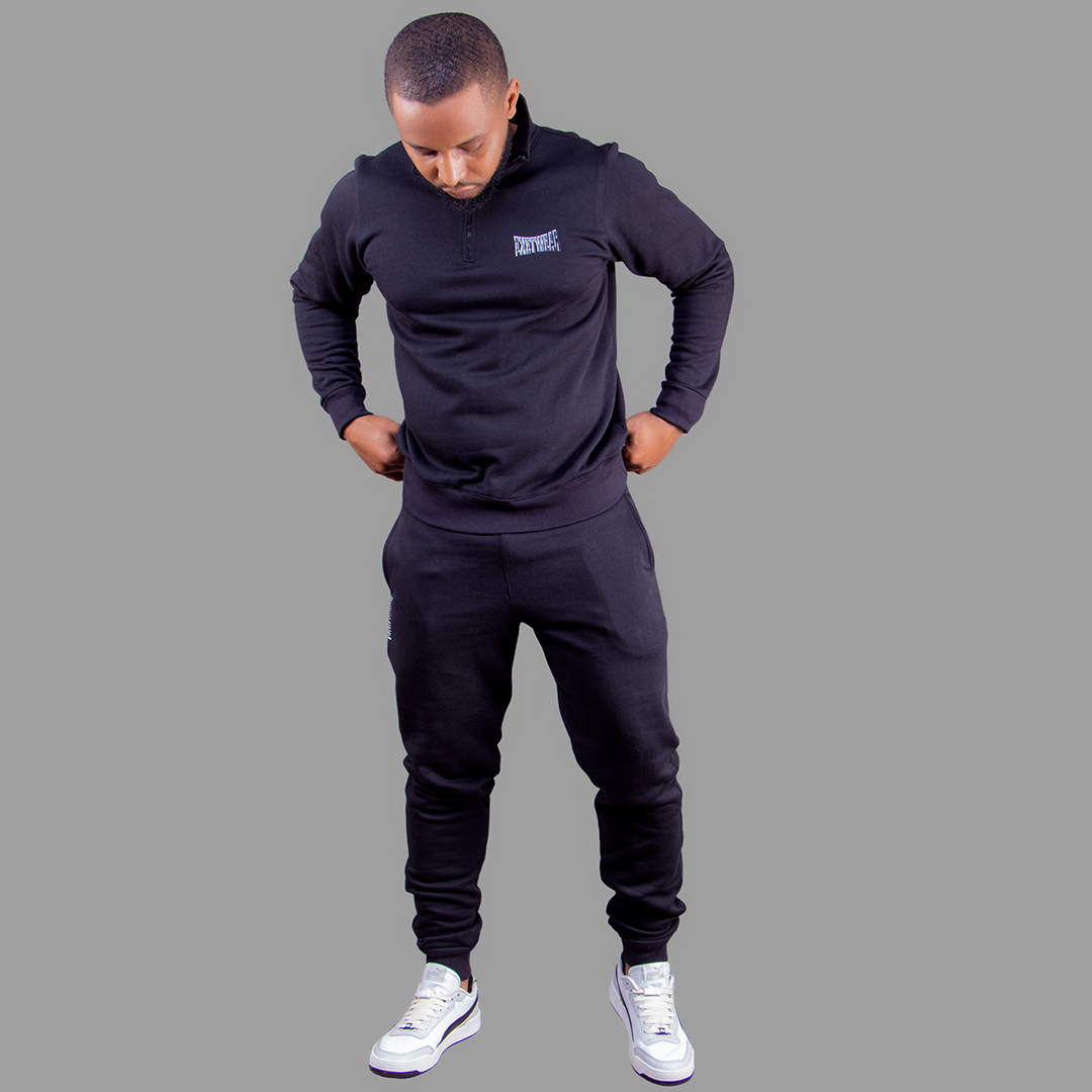 Men's Zip-Up Sweatshirt Set (Black).