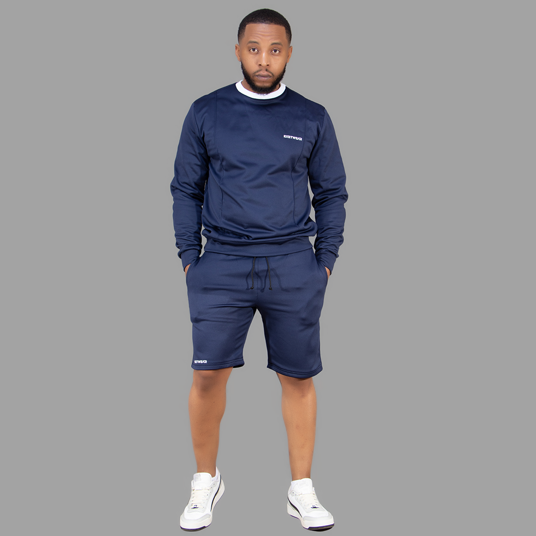 Men's Navy Blue Sweatshirt Short Set