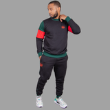Men's Black Sweatsuit Set (Bold Green and Red Accents)