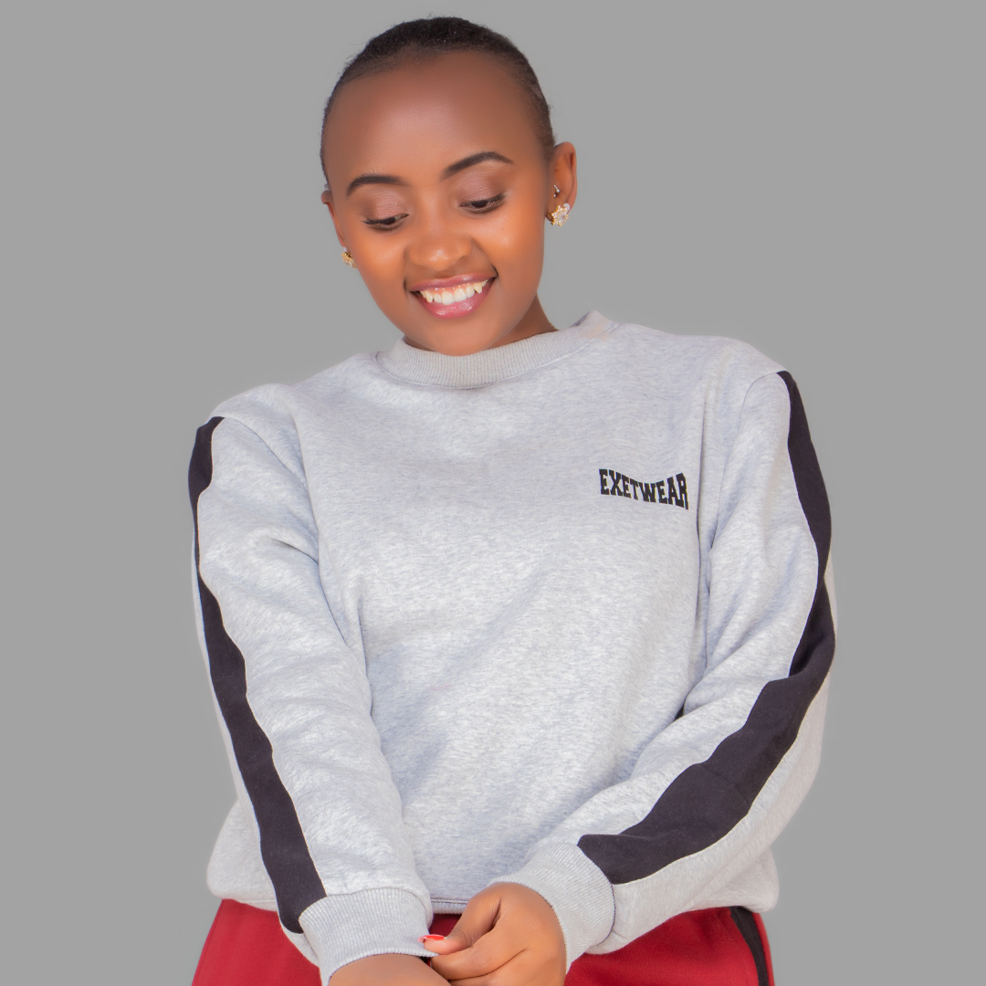 Women's Light Grey Sweatshirt Set (Black Stripes)