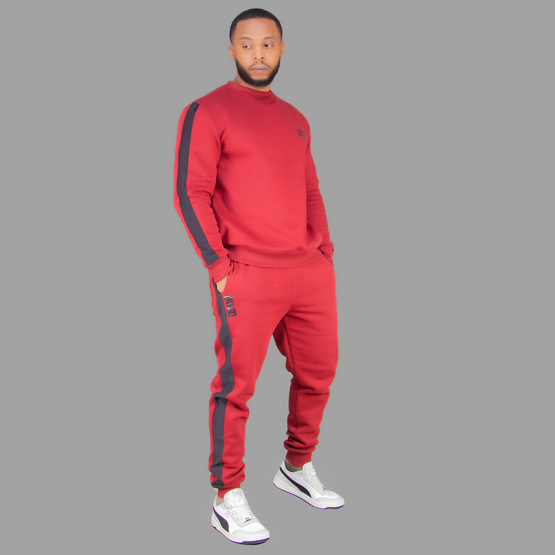 Men's Maroon Sweatshirt Set (Black Stripes)