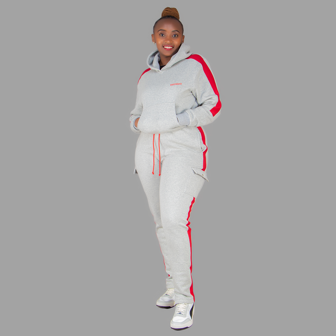 Women Light Grey/Red Hoodie Set