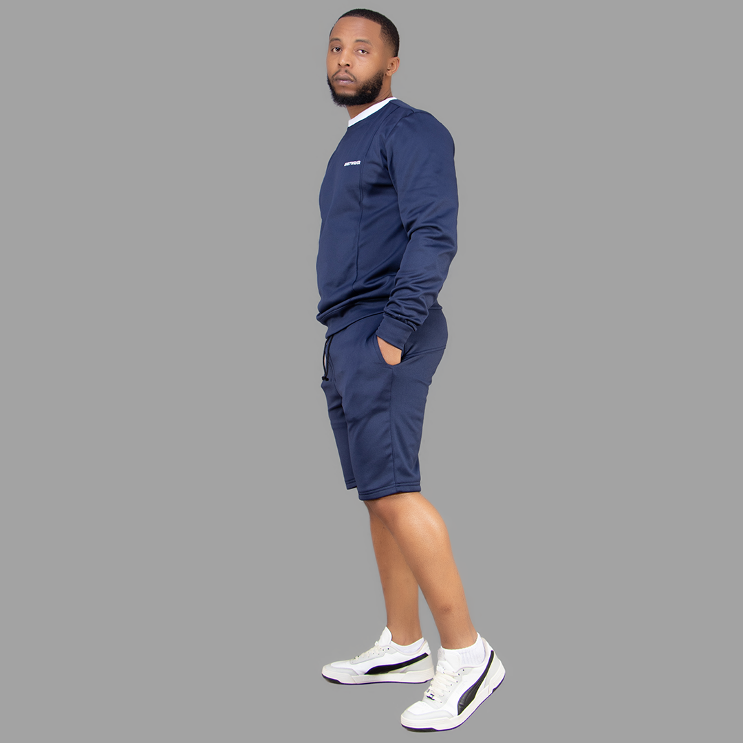 Men's Navy Blue Sweatshirt Short Set