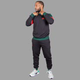 Men's Black Sweatsuit Set (Bold Green and Red Accents)