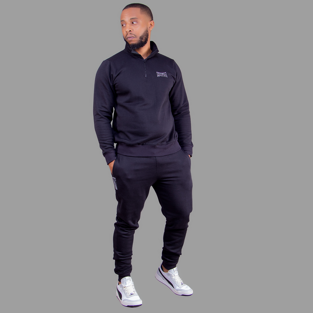 Men's Zip-Up Sweatshirt Set (Black).