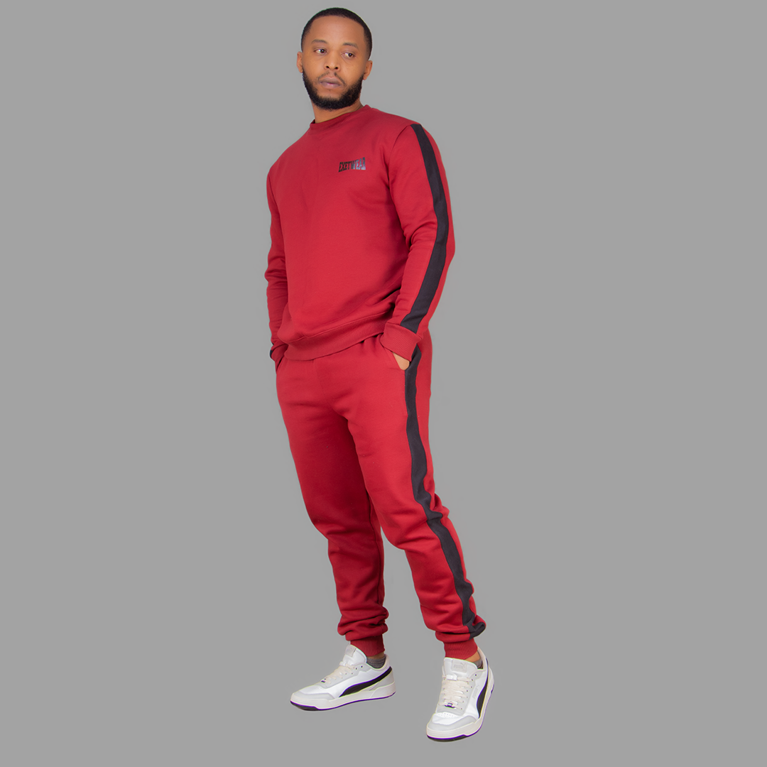 Men's Maroon Sweatshirt Set (Black Stripes)