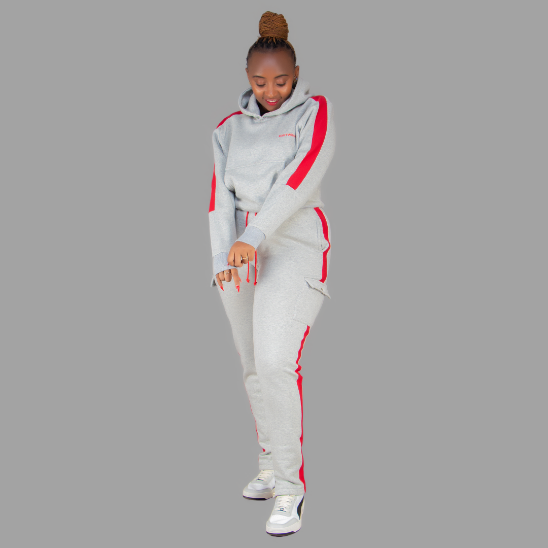 Women Light Grey/Red Hoodie Set