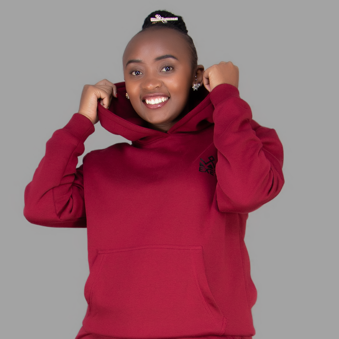 Women's Maroon Hoodie-Short Set