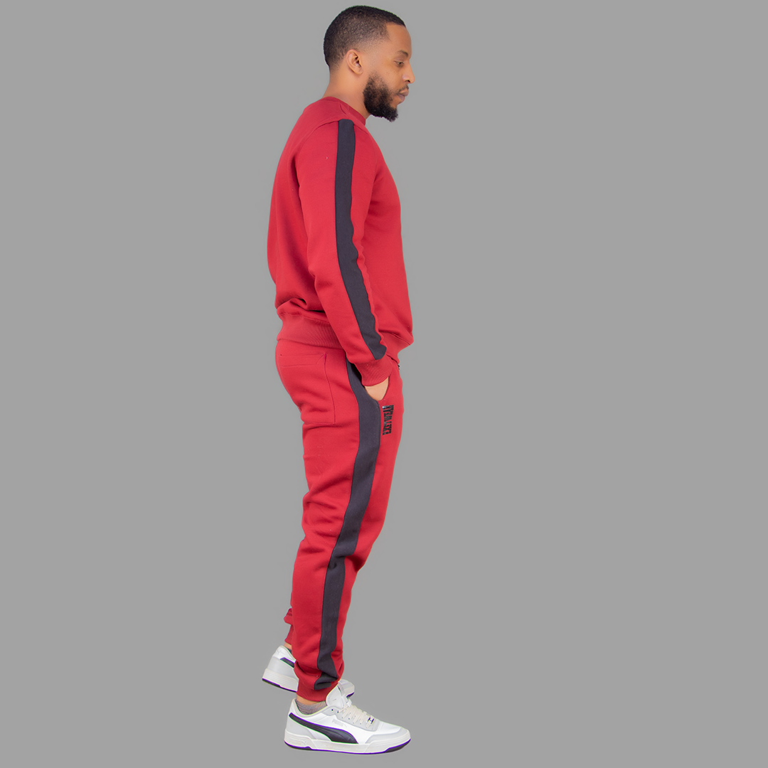 Men's Maroon Sweatshirt Set (Black Stripes)