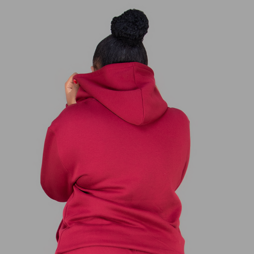 Women's Maroon Hoodie-Short Set