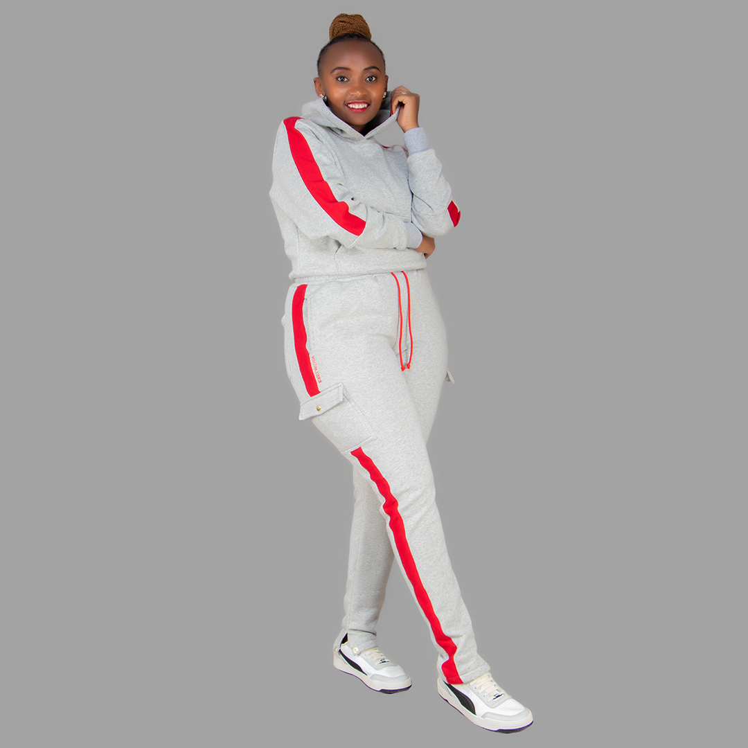 Women Light Grey/Red Hoodie Set