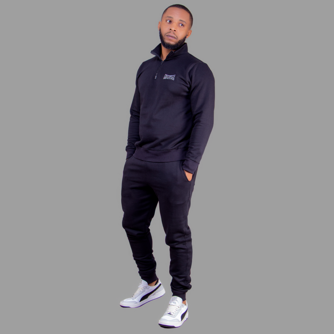 Men's Zip-Up Sweatshirt Set (Black).