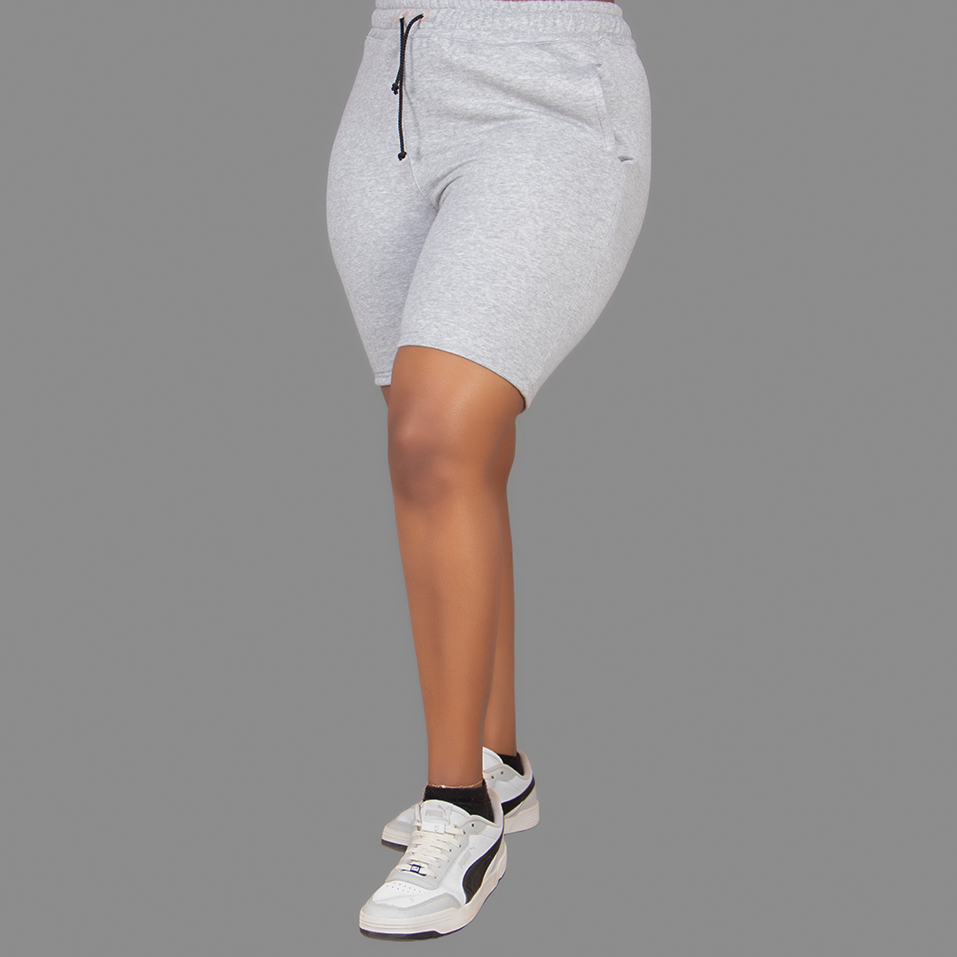 Women's Light Grey Sweatshirt-Short Set