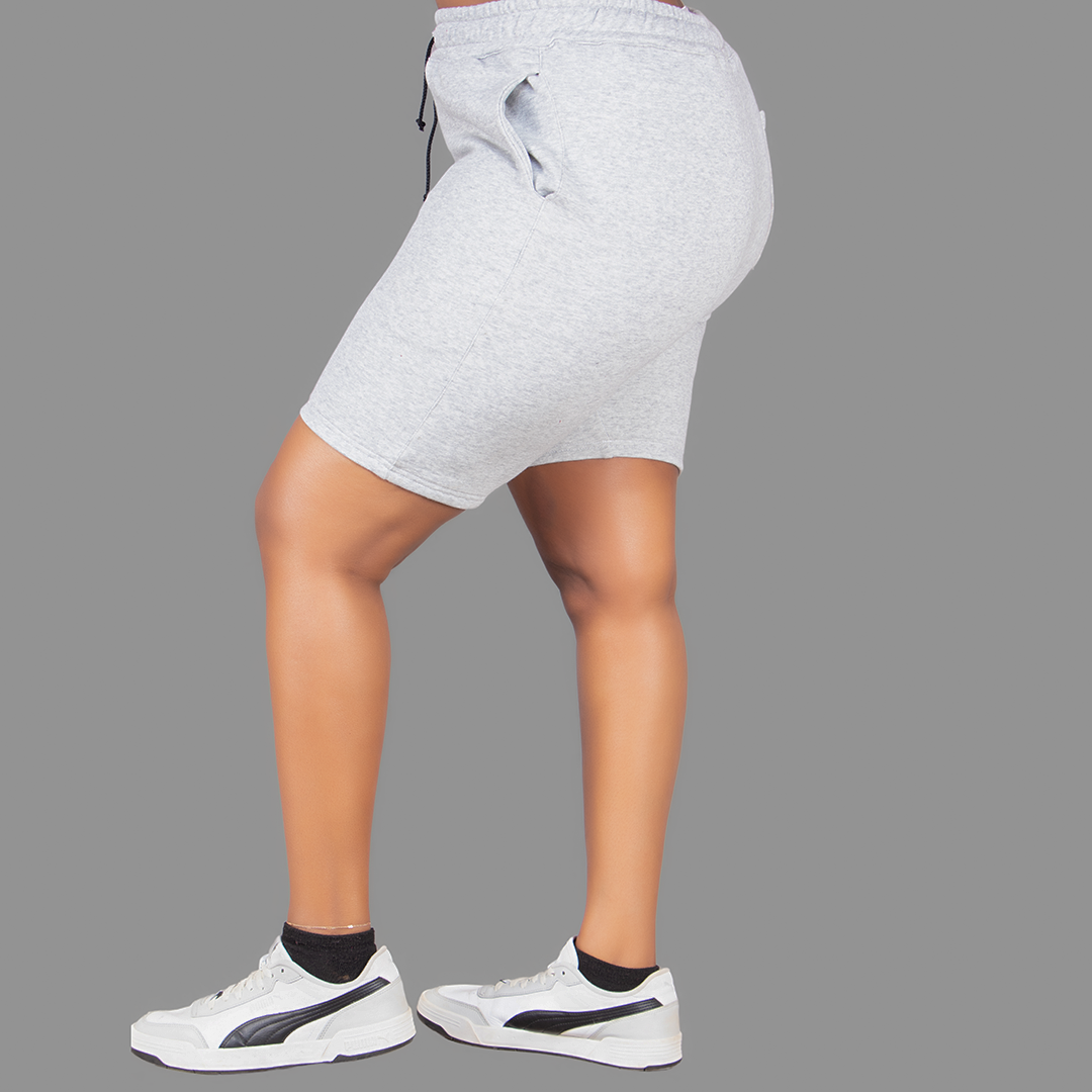 Women's Light Grey Hoodie-Short Set