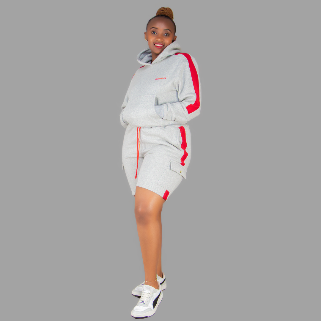 Women Light Grey/ Red Sweatshort Set