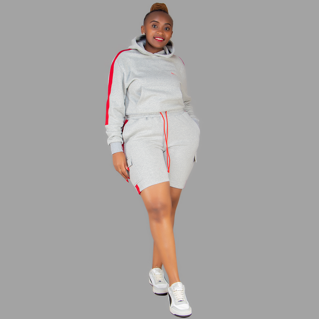 Women Light Grey/ Red Sweatshort Set