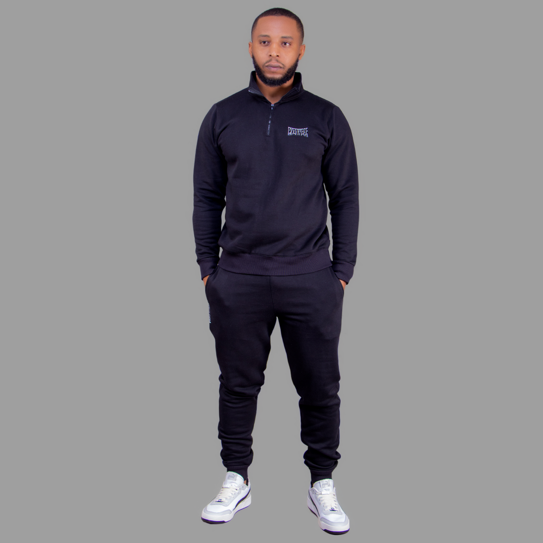 Men's Zip-Up Sweatshirt Set (Black).