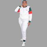 Women's White Sweatsuit Set (Chic Green/Red Accents)