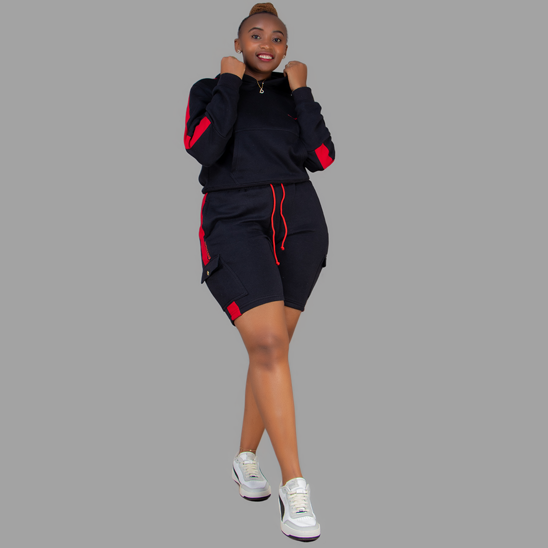 Women Black/Red Sweatshort Set