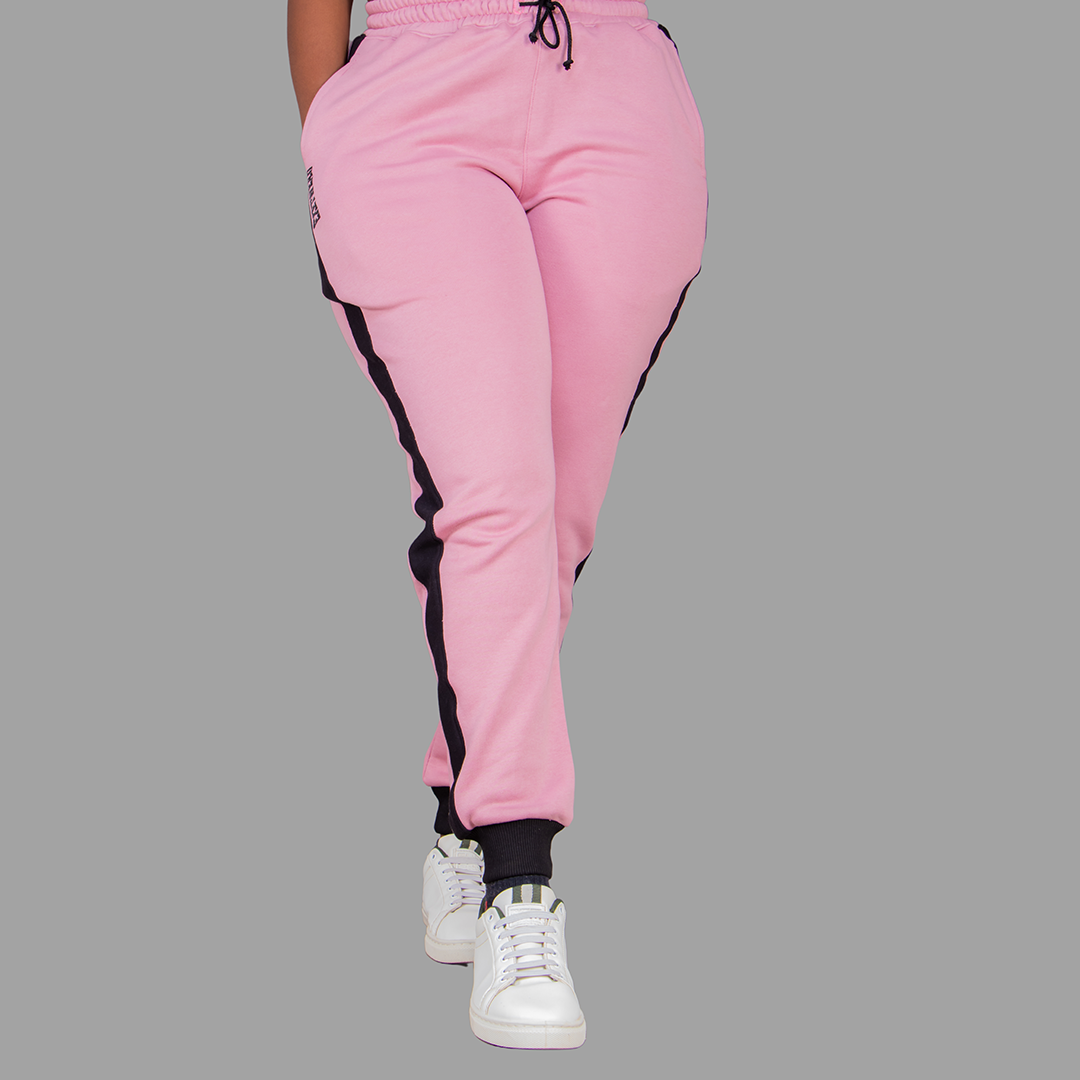 Women's Pink Sweatshirt Set (Black Stripes)