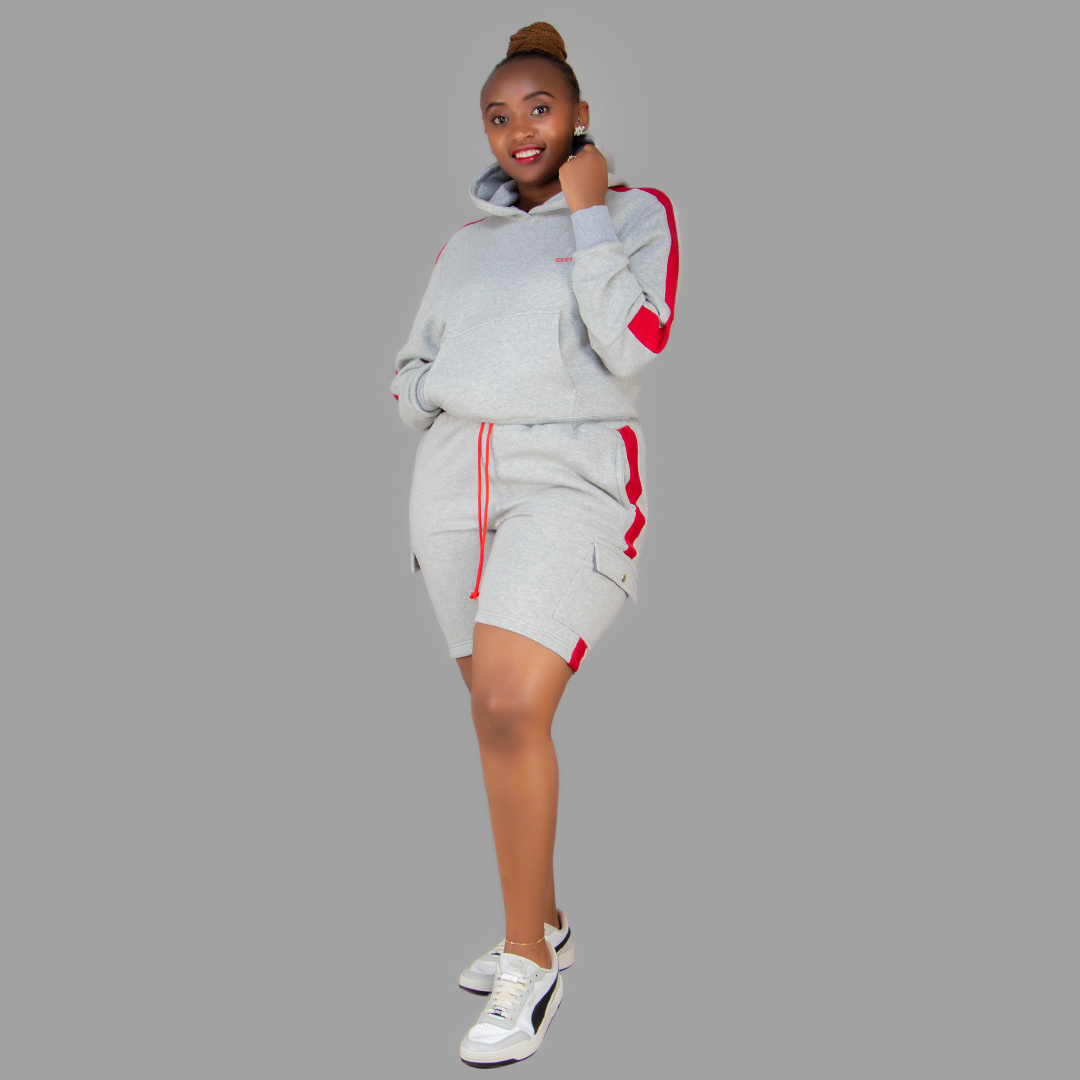 Women Light Grey/ Red Sweatshort Set