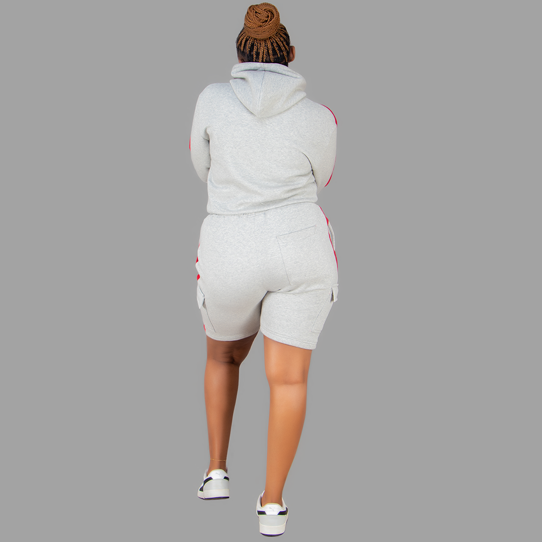 Women Light Grey/ Red Sweatshort Set