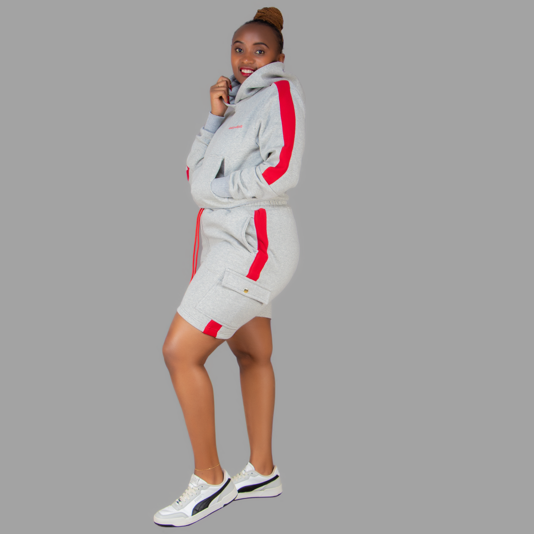 Women Light Grey/ Red Sweatshort Set