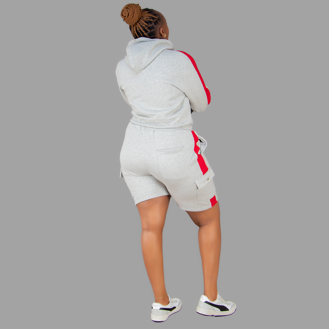 Women Light Grey/ Red Sweatshort Set