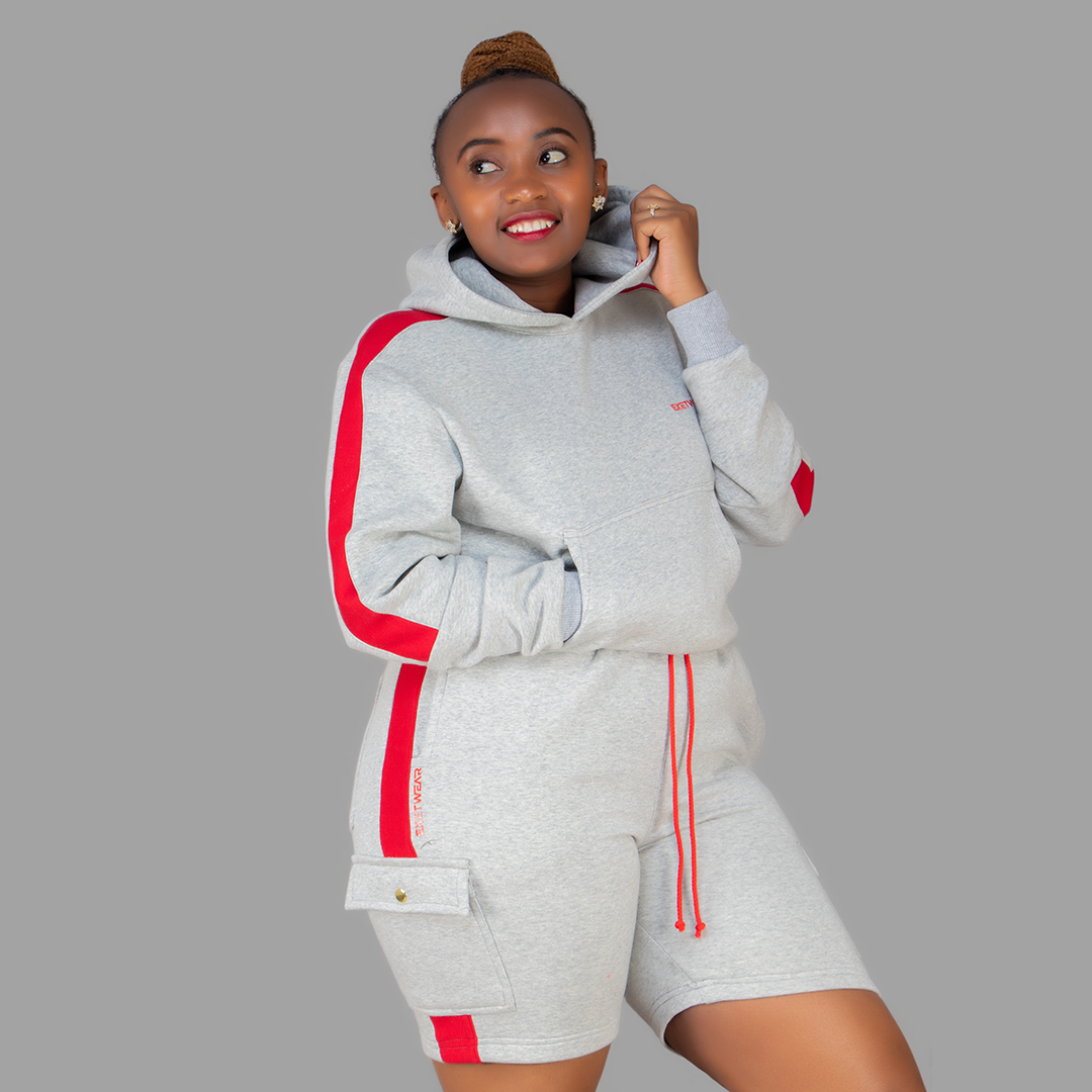 Women Light Grey/ Red Sweatshort Set