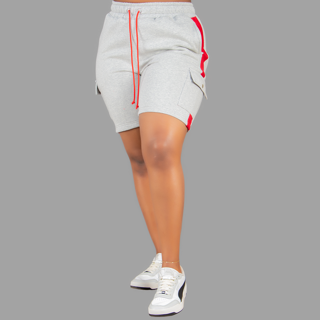 Women Light Grey/ Red Sweatshort Set