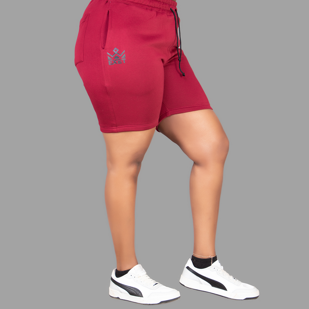 Women's Maroon Hoodie-Short Set