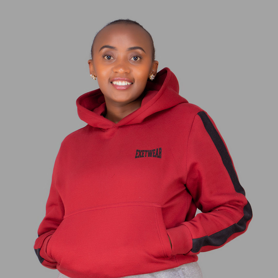 Women's Maroon Hoodie Set  (Black Stripes)