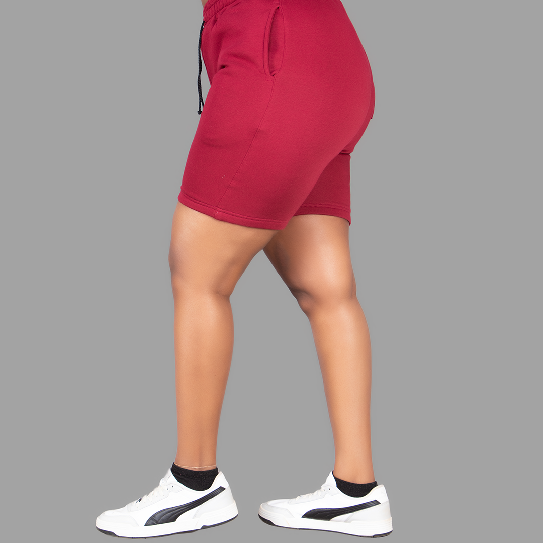 Women's Maroon Hoodie-Short Set