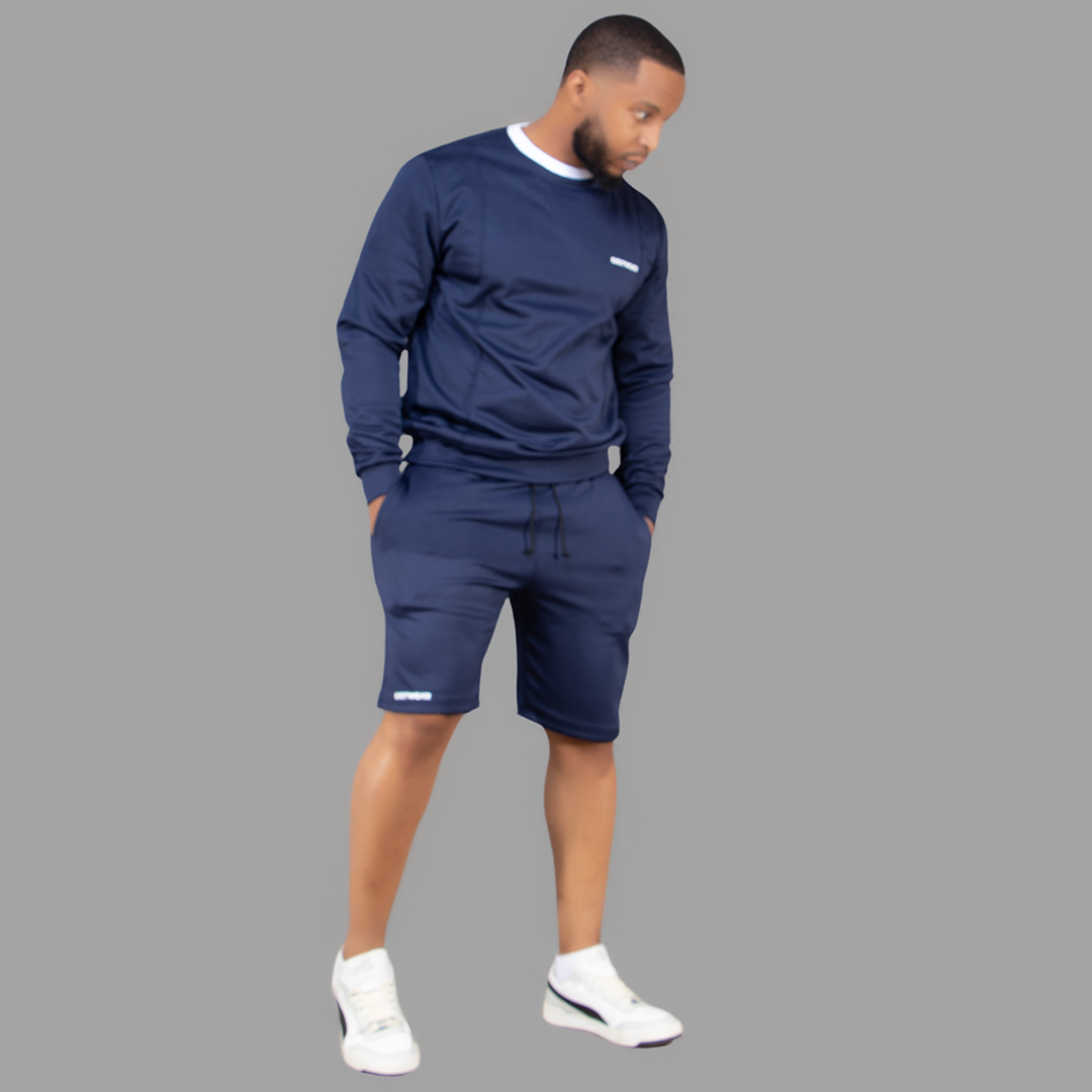 Men's Navy Blue Sweatshirt Short Set