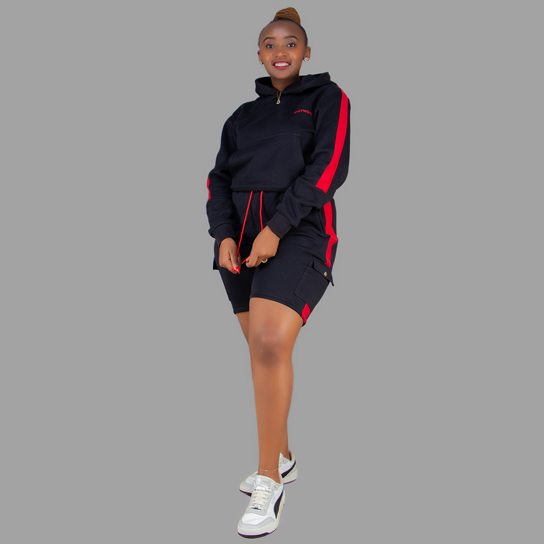 Women Black/Red Sweatshort Set