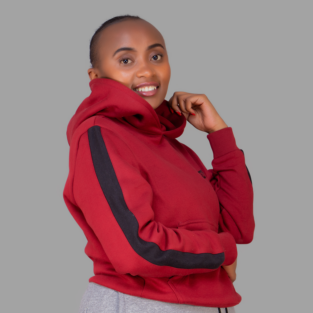 Women's Maroon Hoodie Set  (Black Stripes)