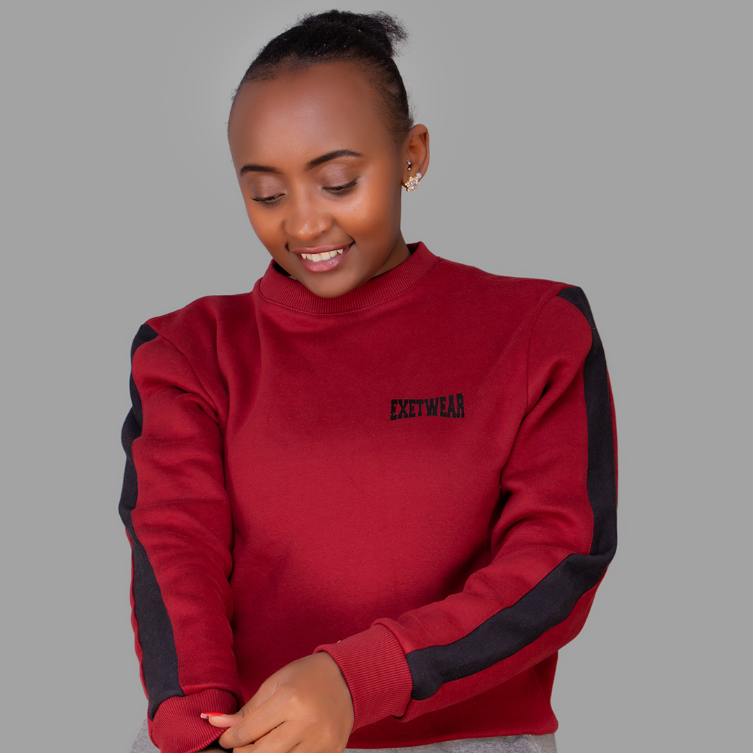 Women's Maroon Sweatshirt Set (Black Stripes)