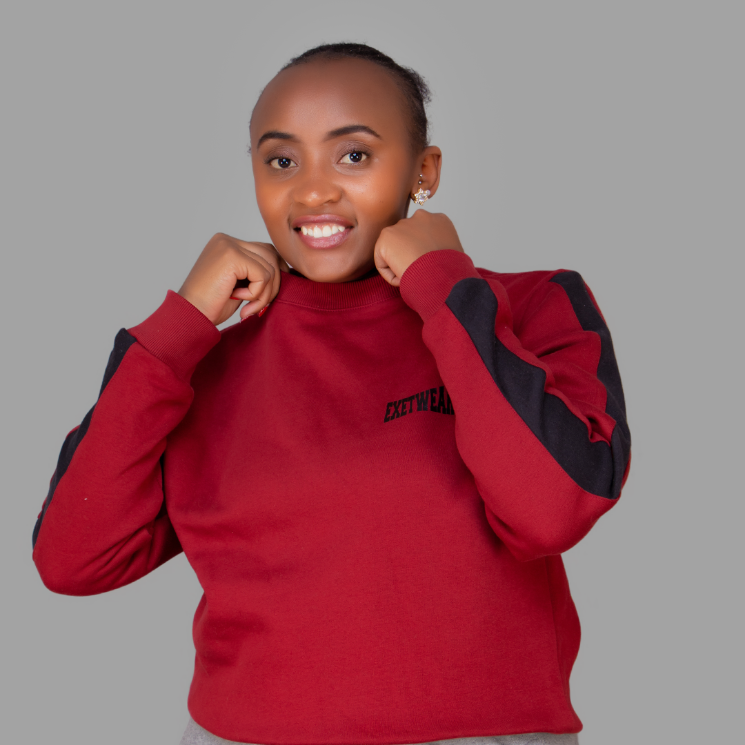 Women's Maroon Sweatshirt Set (Black Stripes)