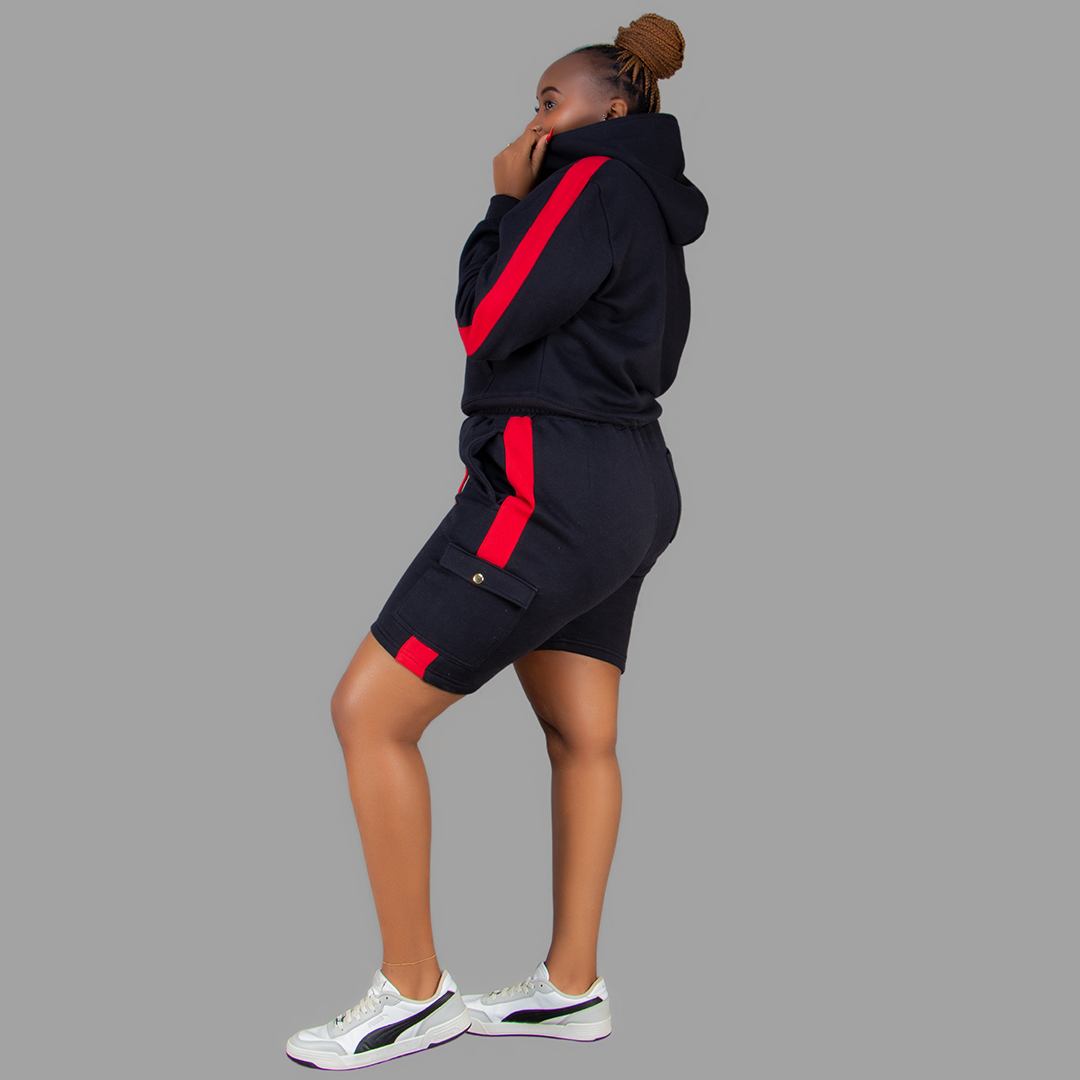 Women Black/Red Sweatshort Set