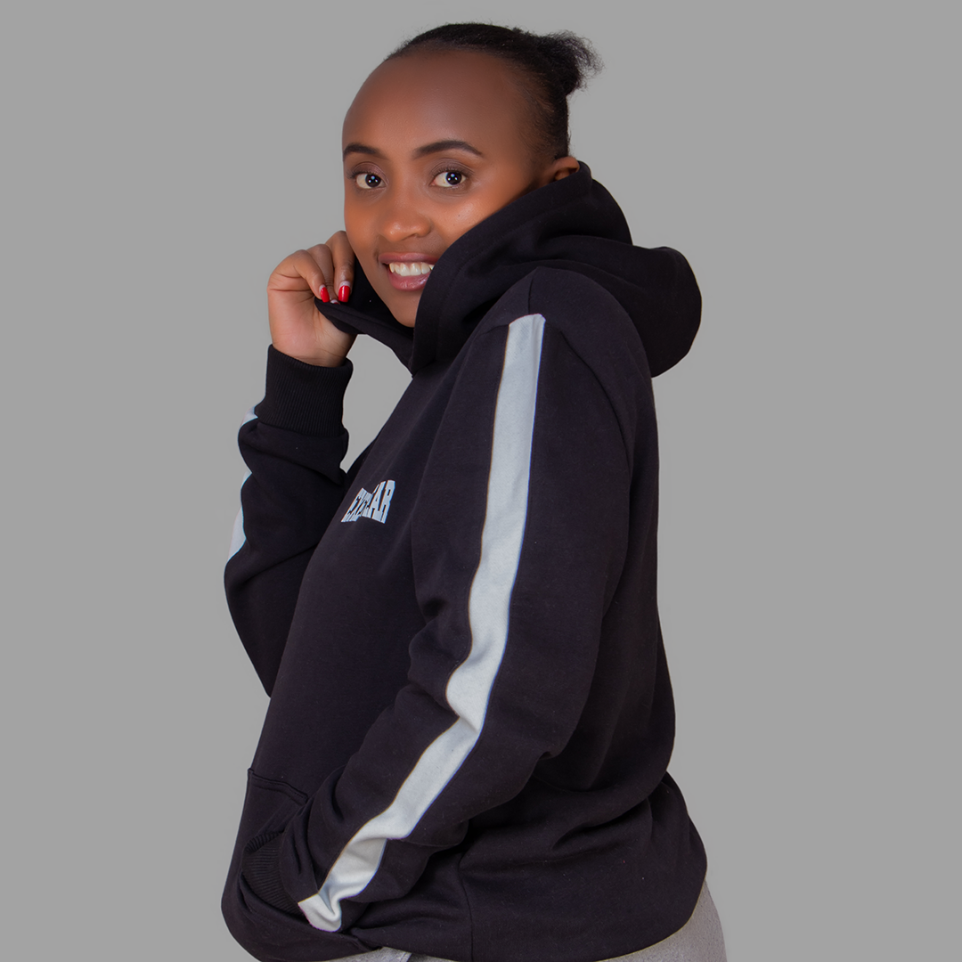 Women's Black Hoodie Set with White Stripes