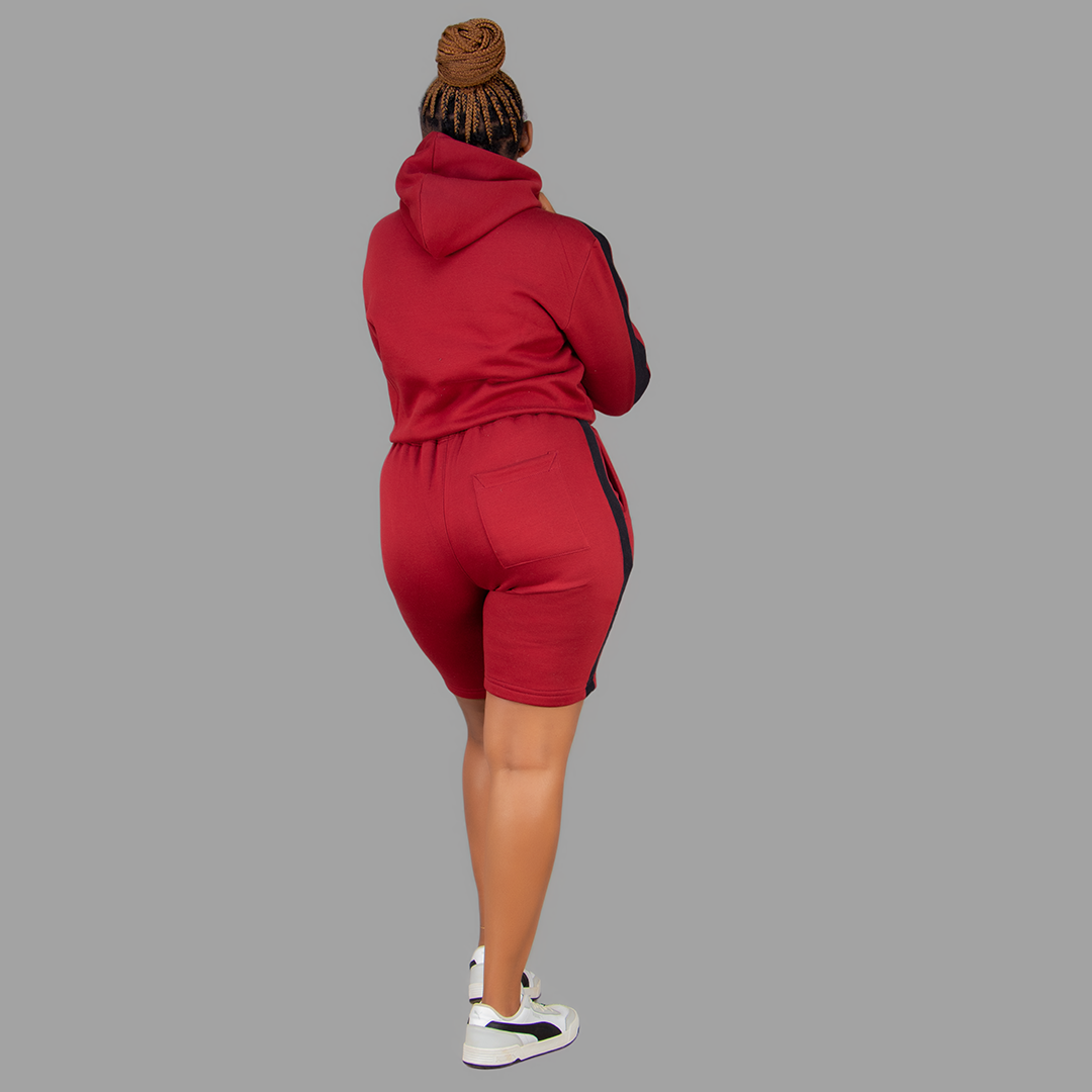 Women Maroon/Black Short Set