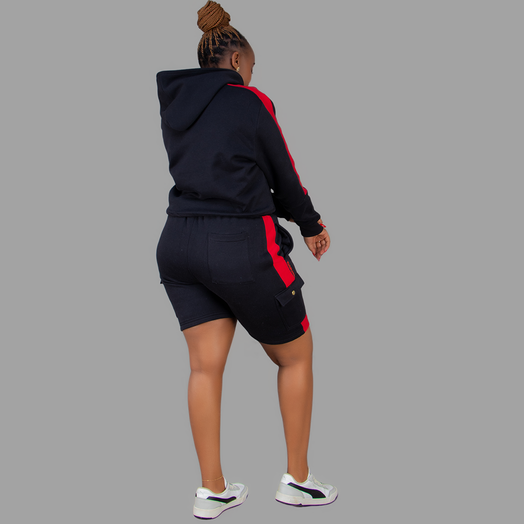 Women Black/Red Sweatshort Set