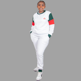 Women's White Sweatsuit Set (Chic Green/Red Accents)