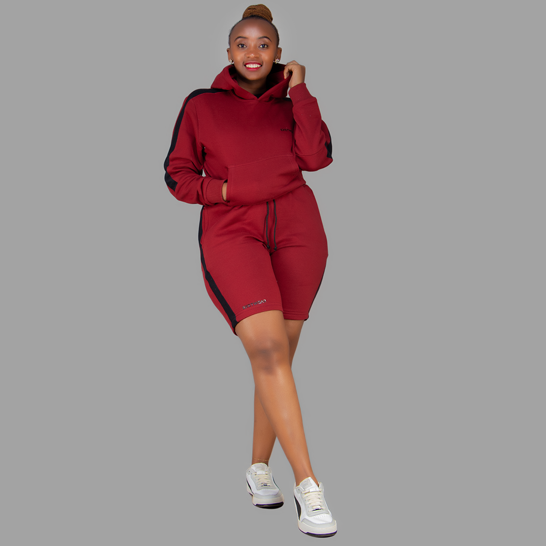 Women Maroon/Black Short Set